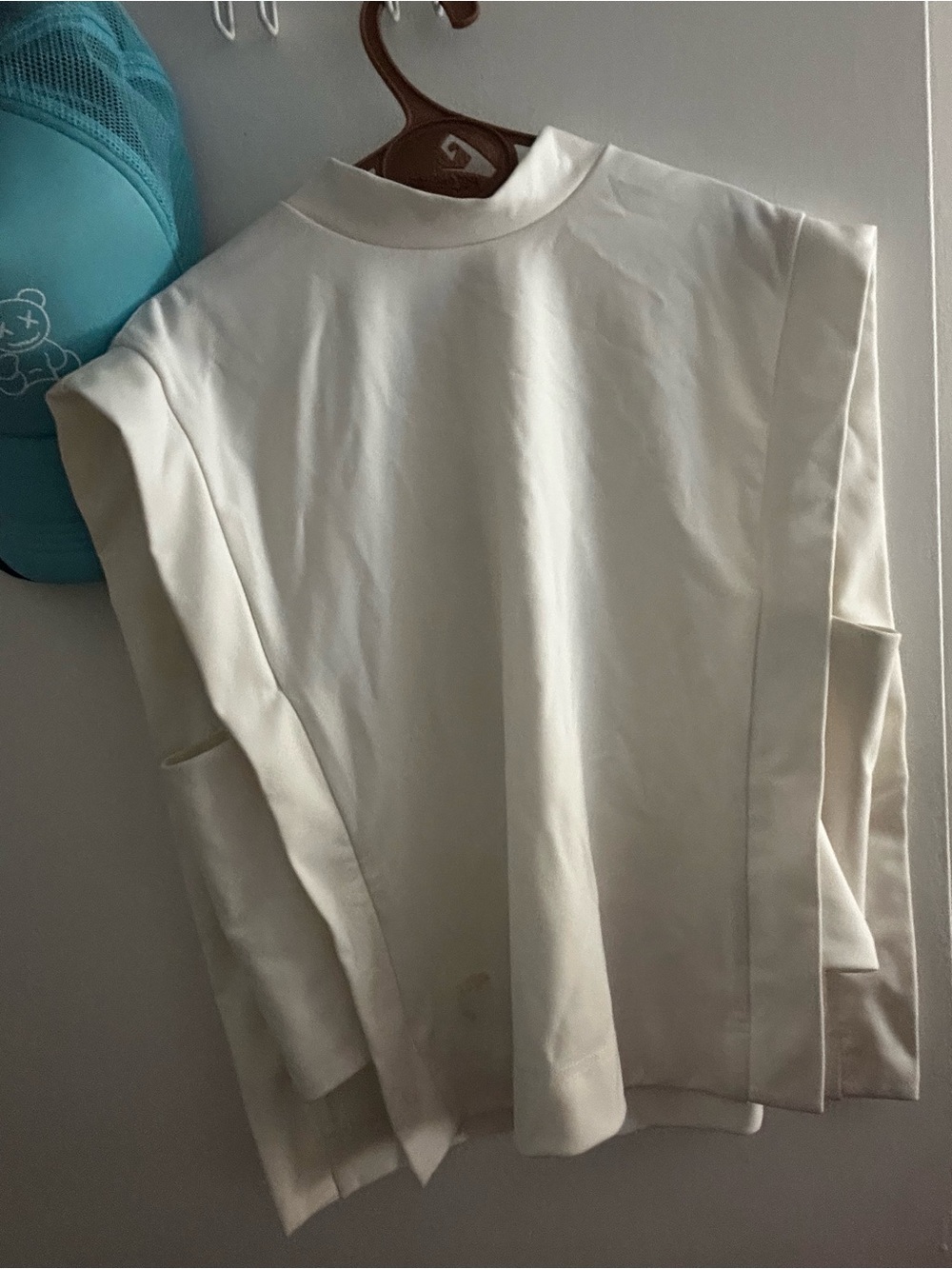 MOTF Cream Short Sleeve Mock Neck Top